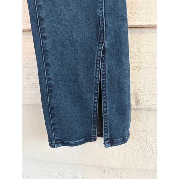 Express Skyscraper Mid Rise Skinny Jeans Dark Wash Slit Hem Size 6R - Picture 6 of 8